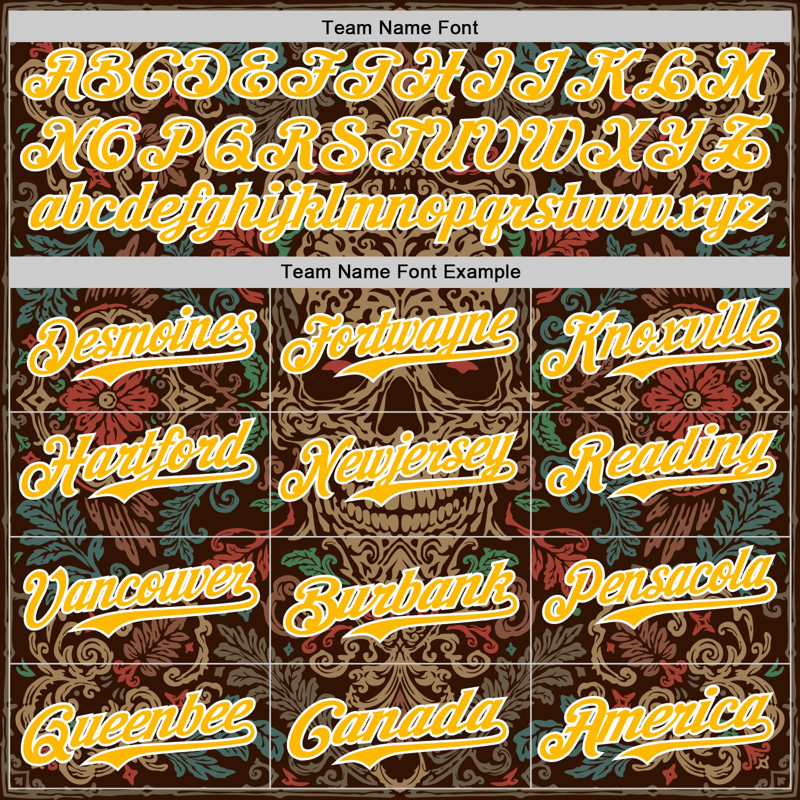 Custom Brown Gold-White 3D Pattern Design Burner Costumes Skull Floral Authentic Baseball Jersey