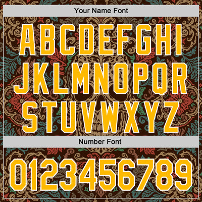 Custom Brown Gold-White 3D Pattern Design Burner Costumes Skull Floral Authentic Baseball Jersey