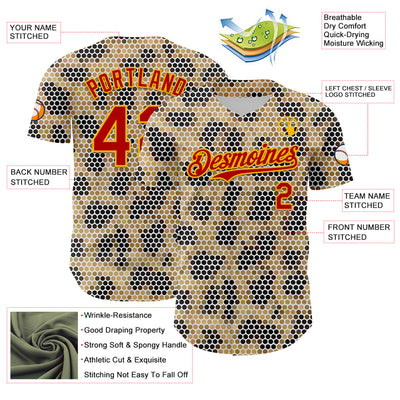 Custom Cream Red-Gold 3D Pattern Design Burner Costumes Leopard Mosaic Authentic Baseball Jersey