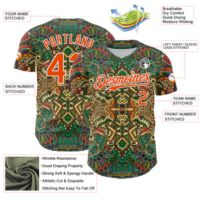 Custom Green Orange-White 3D Pattern Design Burner Costumes Exotic Authentic Baseball Jersey