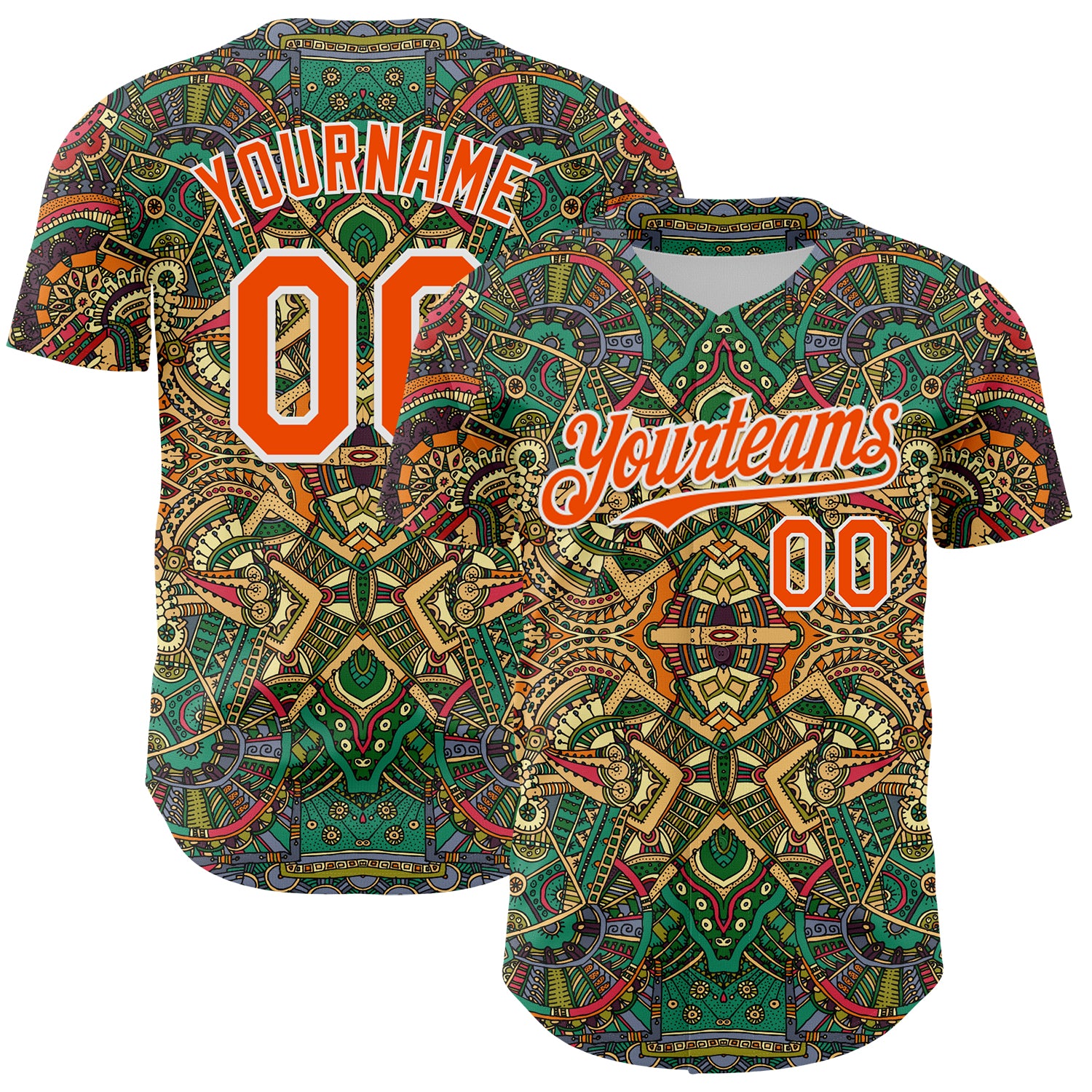 Custom Green Orange-White 3D Pattern Design Burner Costumes Exotic Authentic Baseball Jersey