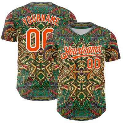 Custom Green Orange-White 3D Pattern Design Burner Costumes Exotic Authentic Baseball Jersey