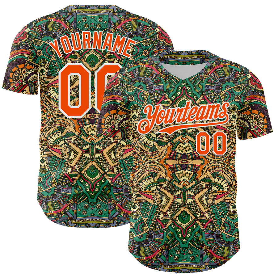 Custom Green Orange-White 3D Pattern Design Burner Costumes Exotic Authentic Baseball Jersey