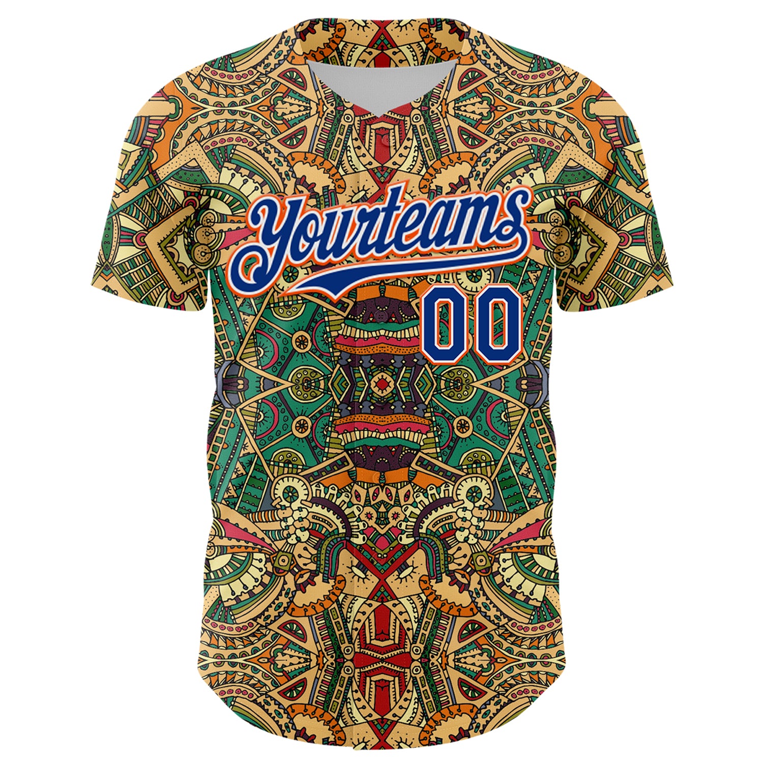Custom Green Royal White-Orange 3D Pattern Design Burner Costumes Exotic Authentic Baseball Jersey