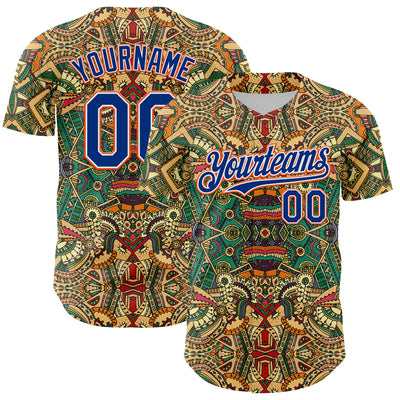 Custom Green Royal White-Orange 3D Pattern Design Burner Costumes Exotic Authentic Baseball Jersey