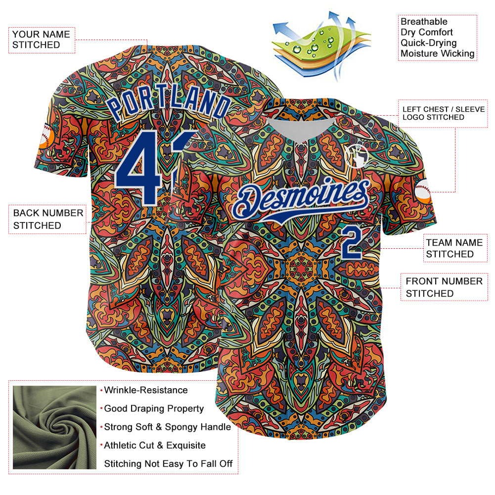 Custom Orange Royal-White 3D Pattern Design Burner Costumes Exotic Authentic Baseball Jersey