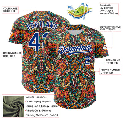 Custom Orange Royal-White 3D Pattern Design Burner Costumes Exotic Authentic Baseball Jersey