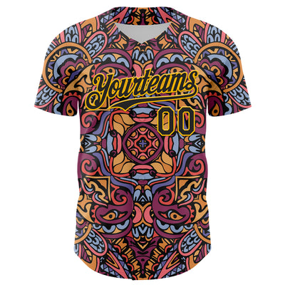 Custom Purple Black-Gold 3D Pattern Design Burner Costumes Exotic Authentic Baseball Jersey
