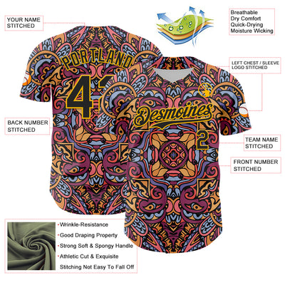 Custom Purple Black-Gold 3D Pattern Design Burner Costumes Exotic Authentic Baseball Jersey