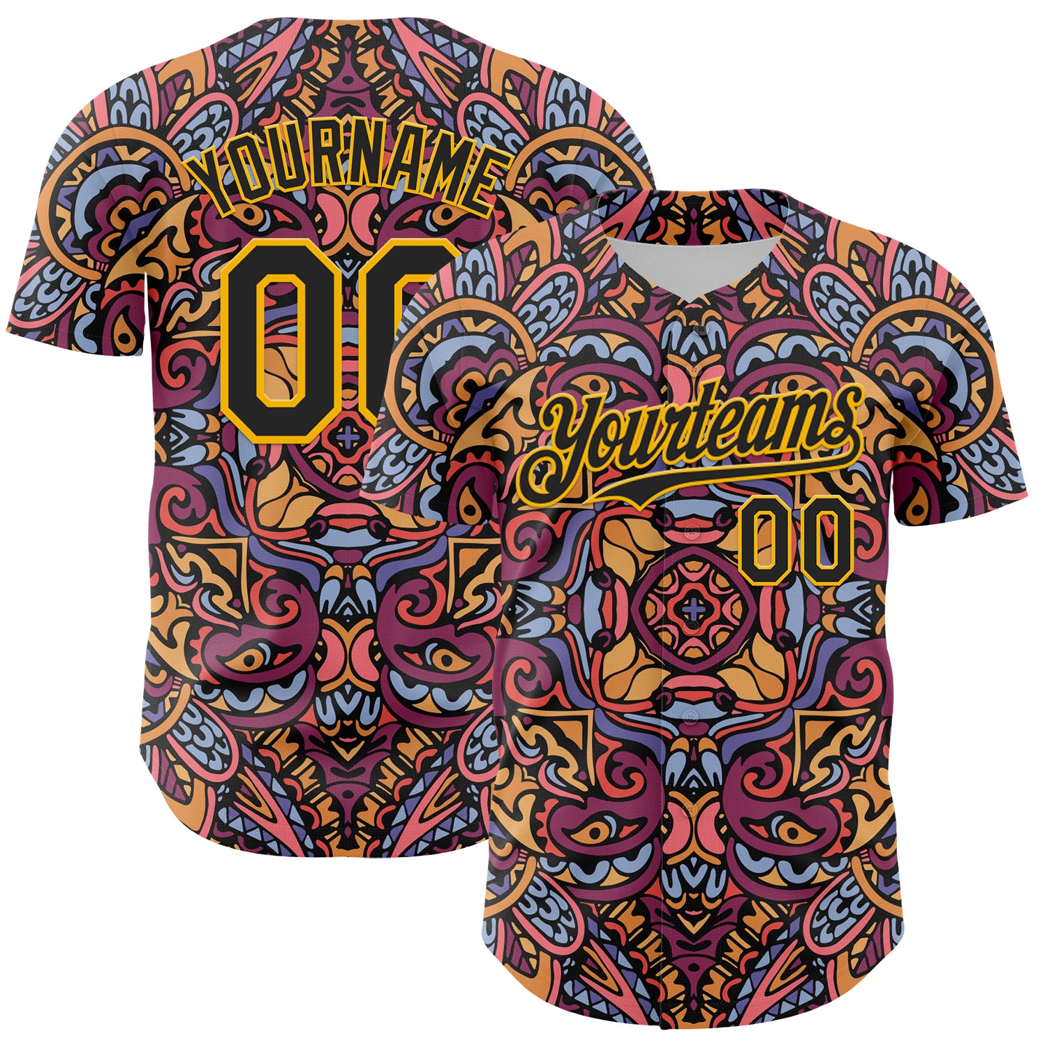 Custom Purple Black-Gold 3D Pattern Design Burner Costumes Exotic Authentic Baseball Jersey