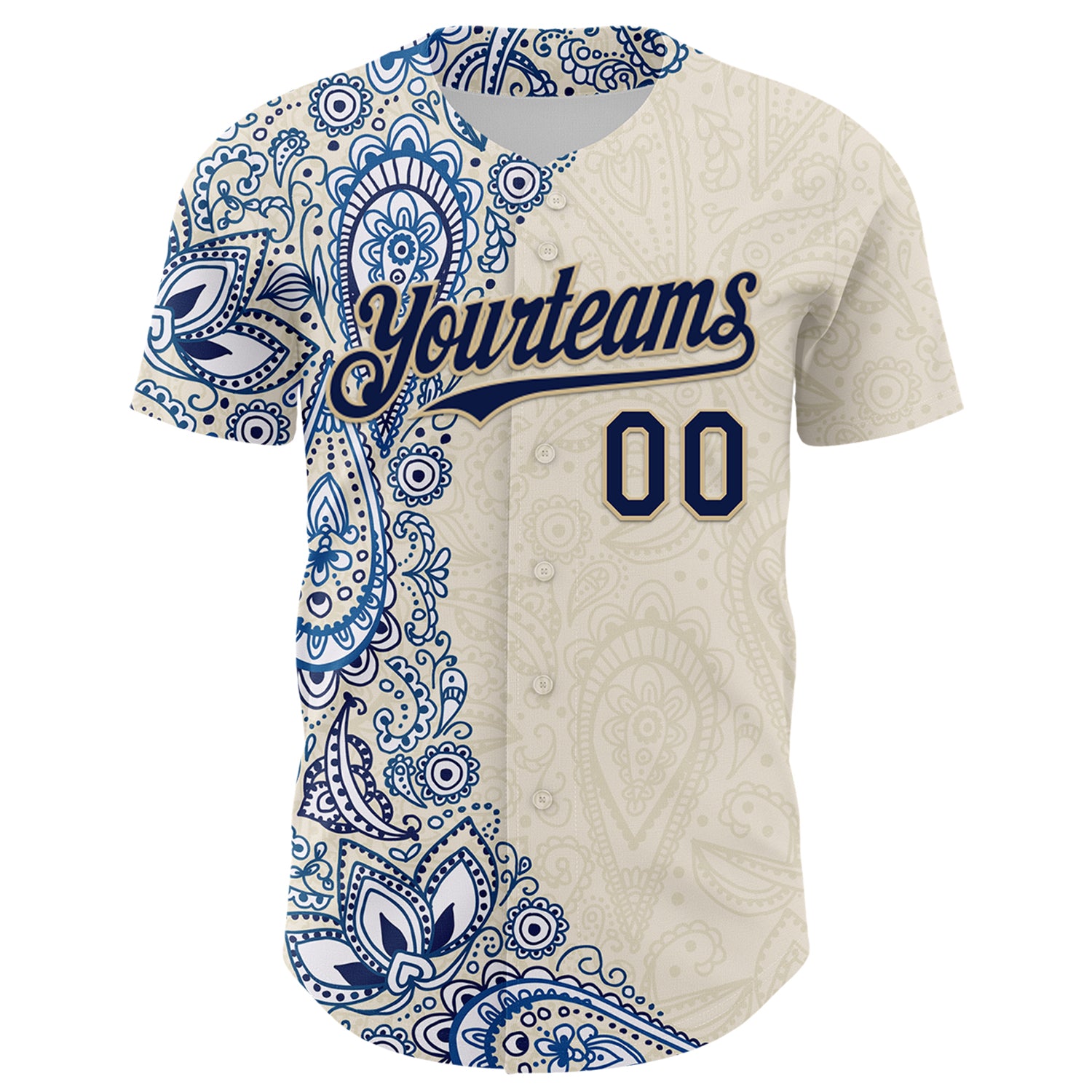 Custom Cream Navy Royal-Vegas Gold 3D Pattern Design Burner Costumes Paisley Authentic Baseball Jersey