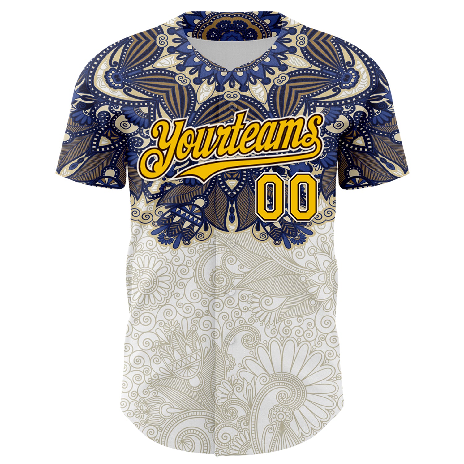 Custom White Yellow-Brown 3D Pattern Design Burner Costumes Paisley Authentic Baseball Jersey