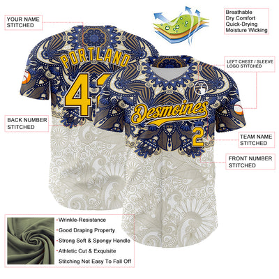 Custom White Yellow-Brown 3D Pattern Design Burner Costumes Paisley Authentic Baseball Jersey