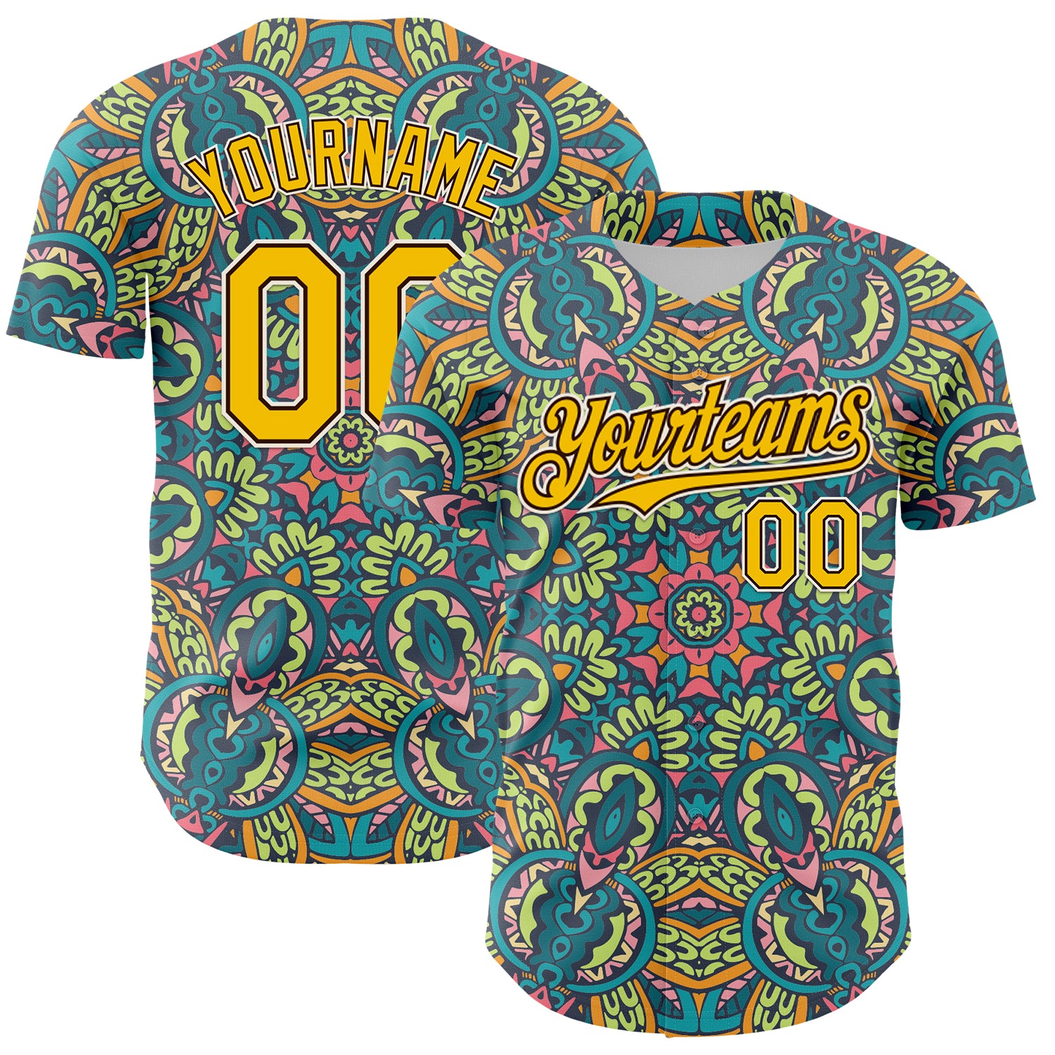 Custom Green Yellow Brown-White 3D Pattern Design Burner Costumes Exotic Authentic Baseball Jersey