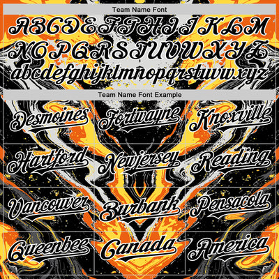 Custom Black Gray Orange Yellow-White 3D Pattern Design Rave Party Marble Lava Authentic Baseball Jersey