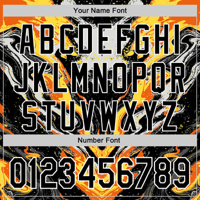 Custom Black Gray Orange Yellow-White 3D Pattern Design Rave Party Marble Lava Authentic Baseball Jersey