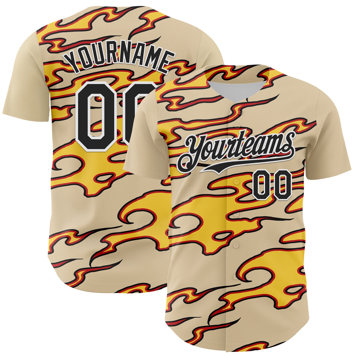 Custom City Cream Black-White 3D Pattern Design Rave Party Flame Authentic Baseball Jersey