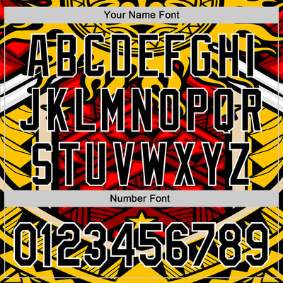 Custom Yellow Black Red-White 3D Pattern Design Rave Party Tribal Authentic Baseball Jersey