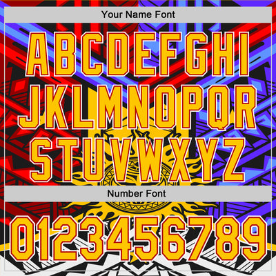 Custom Black Yellow Red-White 3D Pattern Design Rave Party Sun Tribal Authentic Baseball Jersey