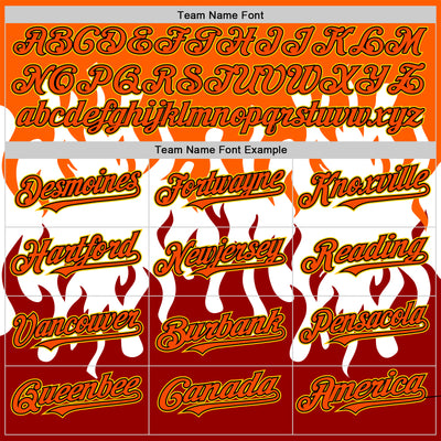 Custom White Orange Red Black-Yellow 3D Pattern Design Rave Party Flame Authentic Baseball Jersey
