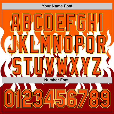 Custom White Orange Red Black-Yellow 3D Pattern Design Rave Party Flame Authentic Baseball Jersey