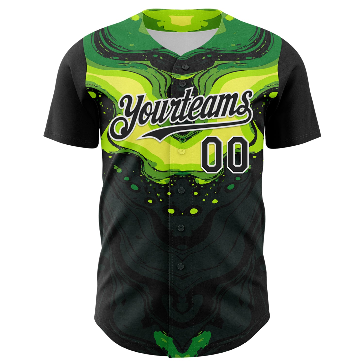 Custom Black Green-White 3D Pattern Design Rave Party Poison Liquid Authentic Baseball Jersey