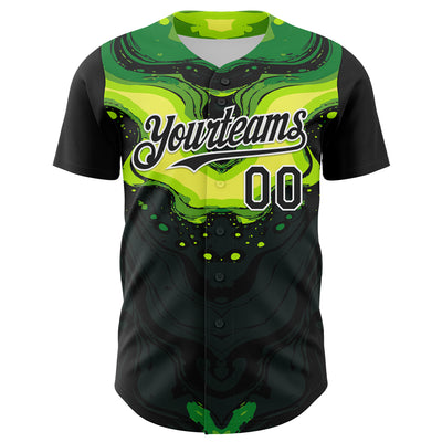 Custom Black Green-White 3D Pattern Design Rave Party Poison Liquid Authentic Baseball Jersey