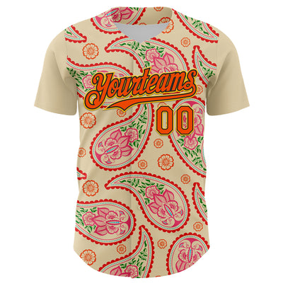 Custom Cream Orange Black-Yellow 3D Pattern Design Rave Party Paisley Bandana Authentic Baseball Jersey