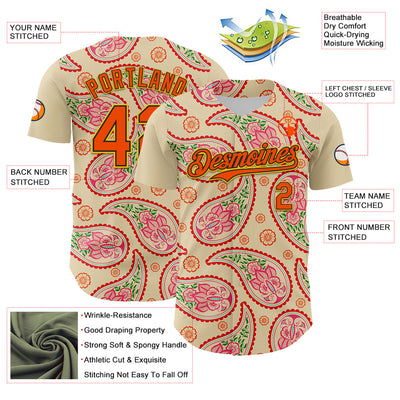 Custom Cream Orange Black-Yellow 3D Pattern Design Rave Party Paisley Bandana Authentic Baseball Jersey