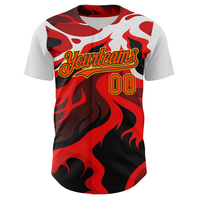 Custom White Orange Black-Yellow 3D Pattern Design Rave Party Flame Lava Authentic Baseball Jersey