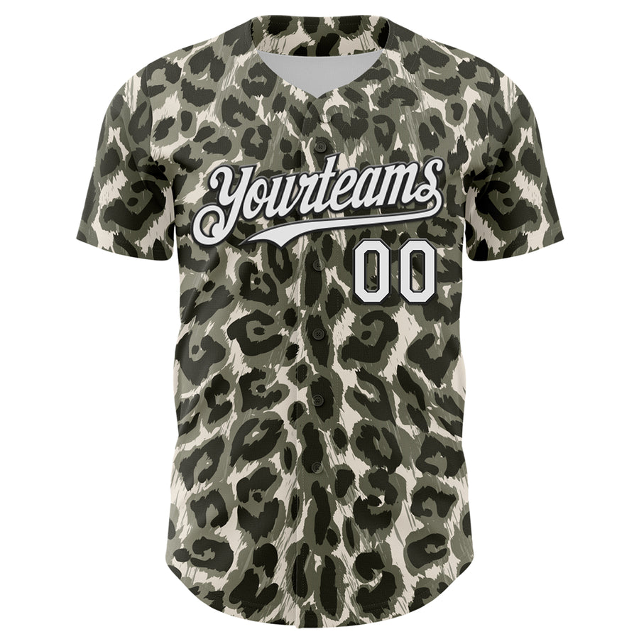 Custom Cream White-Black 3D Pattern Design Rave Party Animal Leopard Print Authentic Baseball Jersey