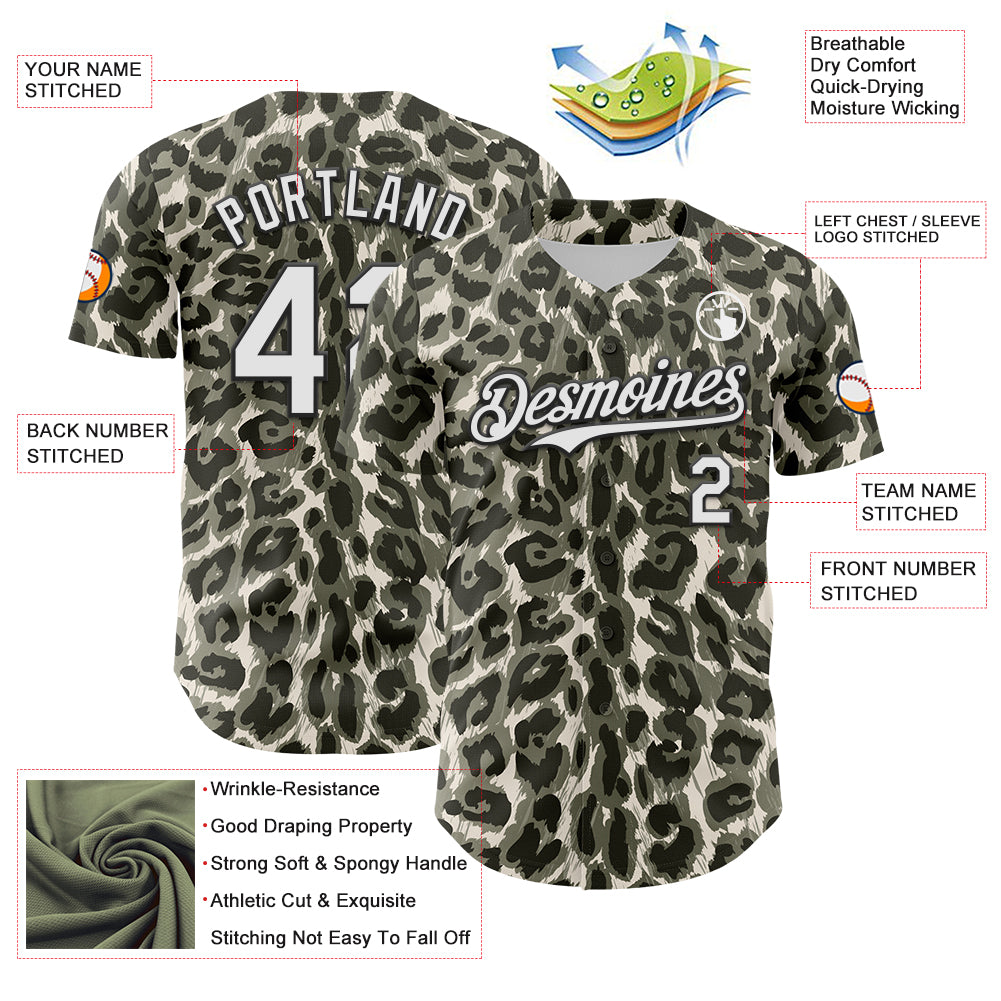 Custom Cream White-Black 3D Pattern Design Rave Party Animal Leopard Print Authentic Baseball Jersey