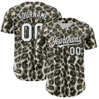 Custom Cream White-Black 3D Pattern Design Rave Party Animal Leopard Print Authentic Baseball Jersey
