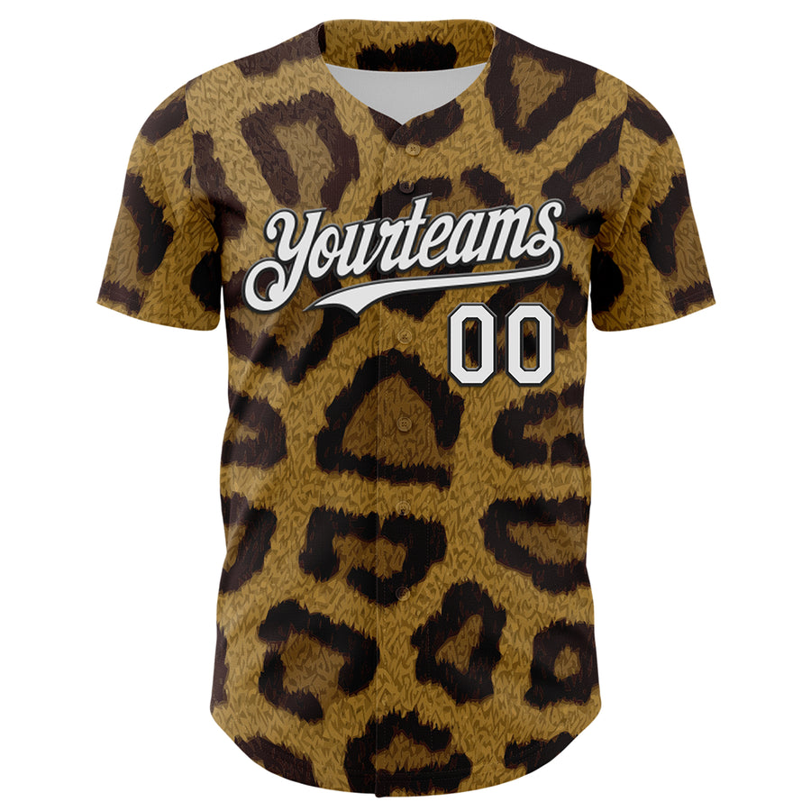 Custom Brown White-Black 3D Pattern Design Rave Party Animal Leopard Print Authentic Baseball Jersey