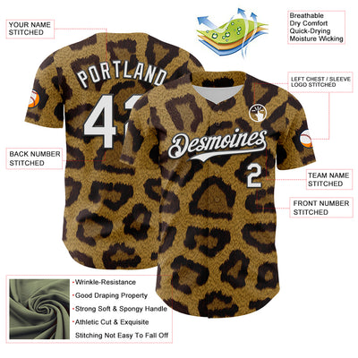 Custom Brown White-Black 3D Pattern Design Rave Party Animal Leopard Print Authentic Baseball Jersey