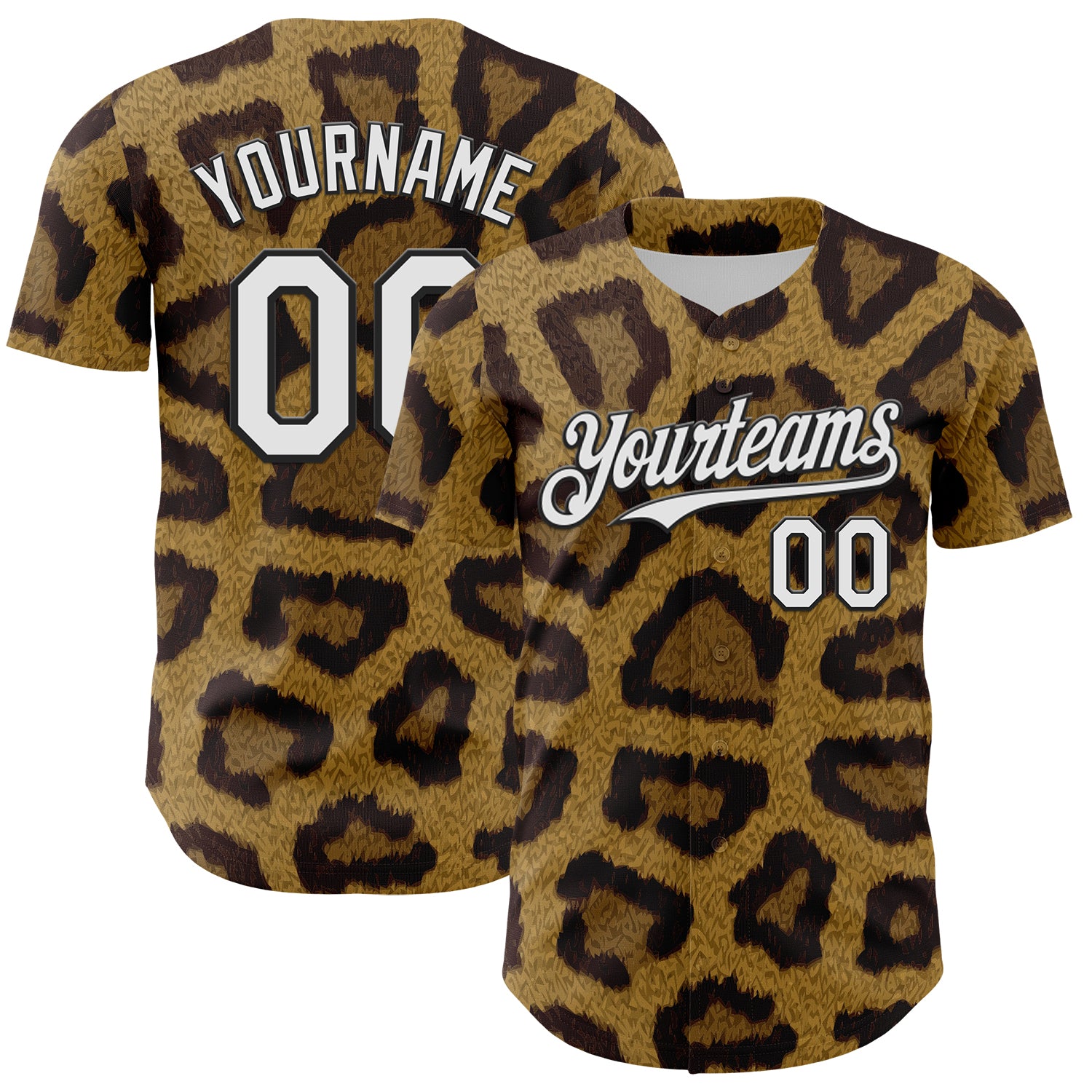 Custom Brown White-Black 3D Pattern Design Rave Party Animal Leopard Print Authentic Baseball Jersey