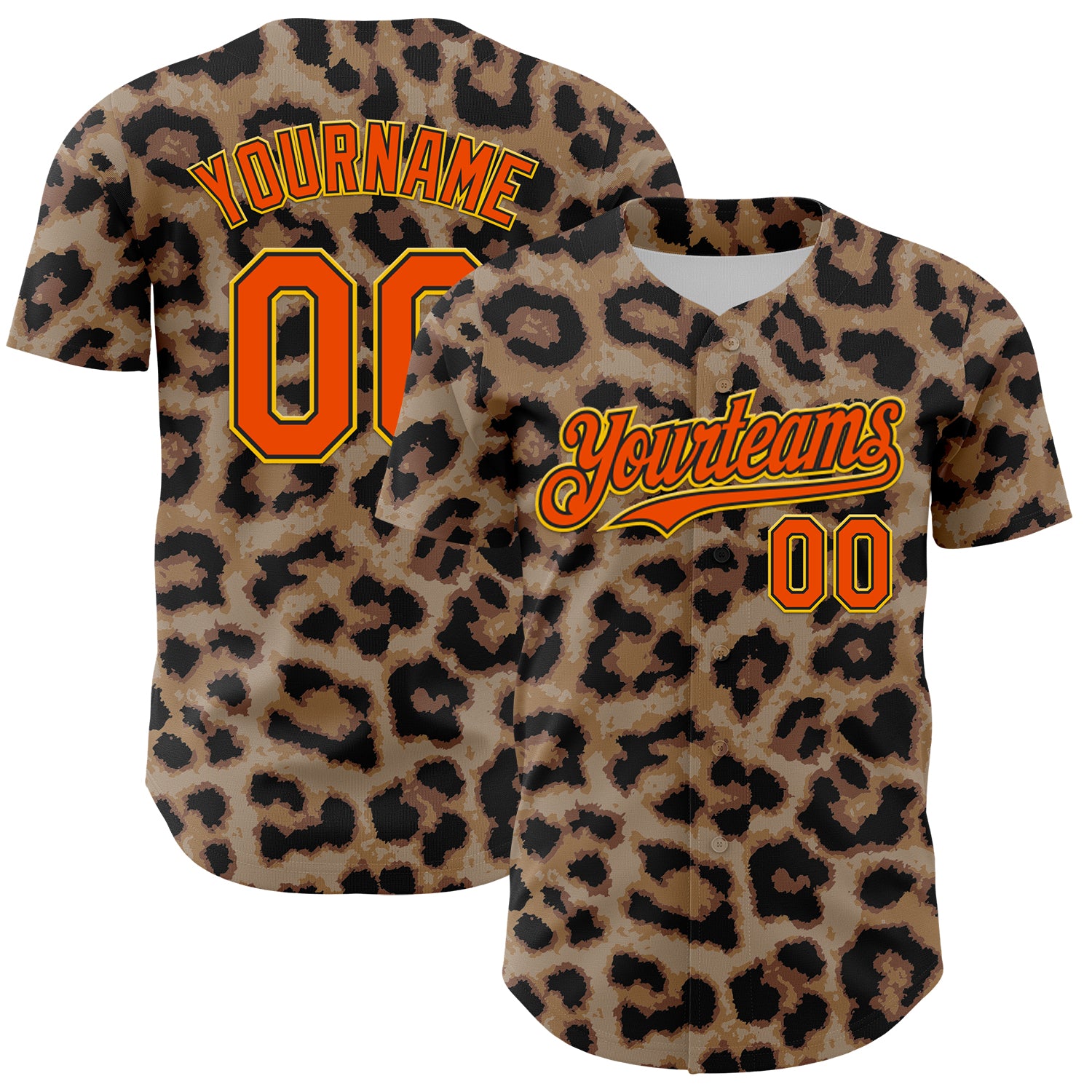 Custom Brown Orange Black-Yellow 3D Pattern Design Rave Party Animal Leopard Print Authentic Baseball Jersey