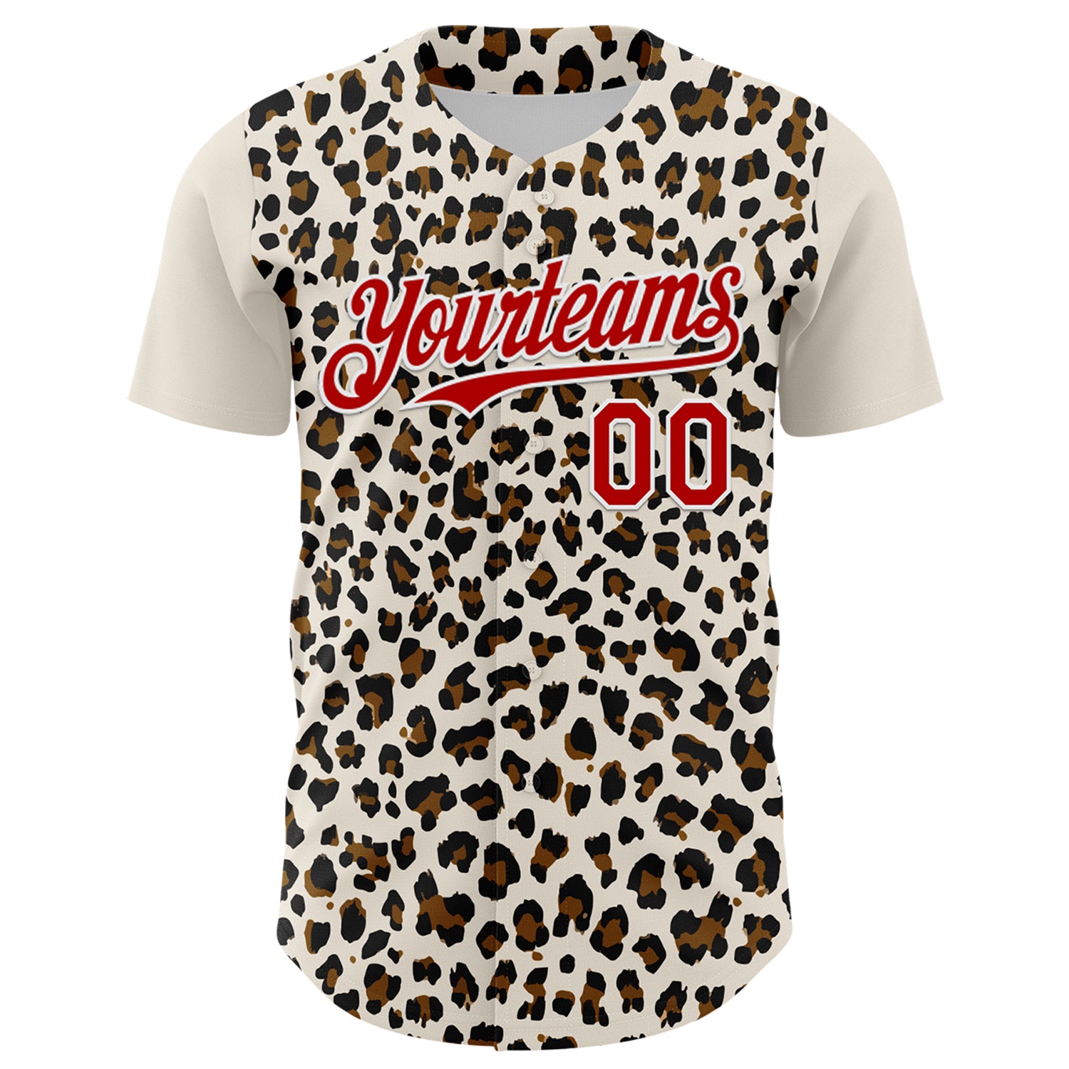 Custom Cream Red-White 3D Pattern Design Rave Party Animal Leopard Print Authentic Baseball Jersey