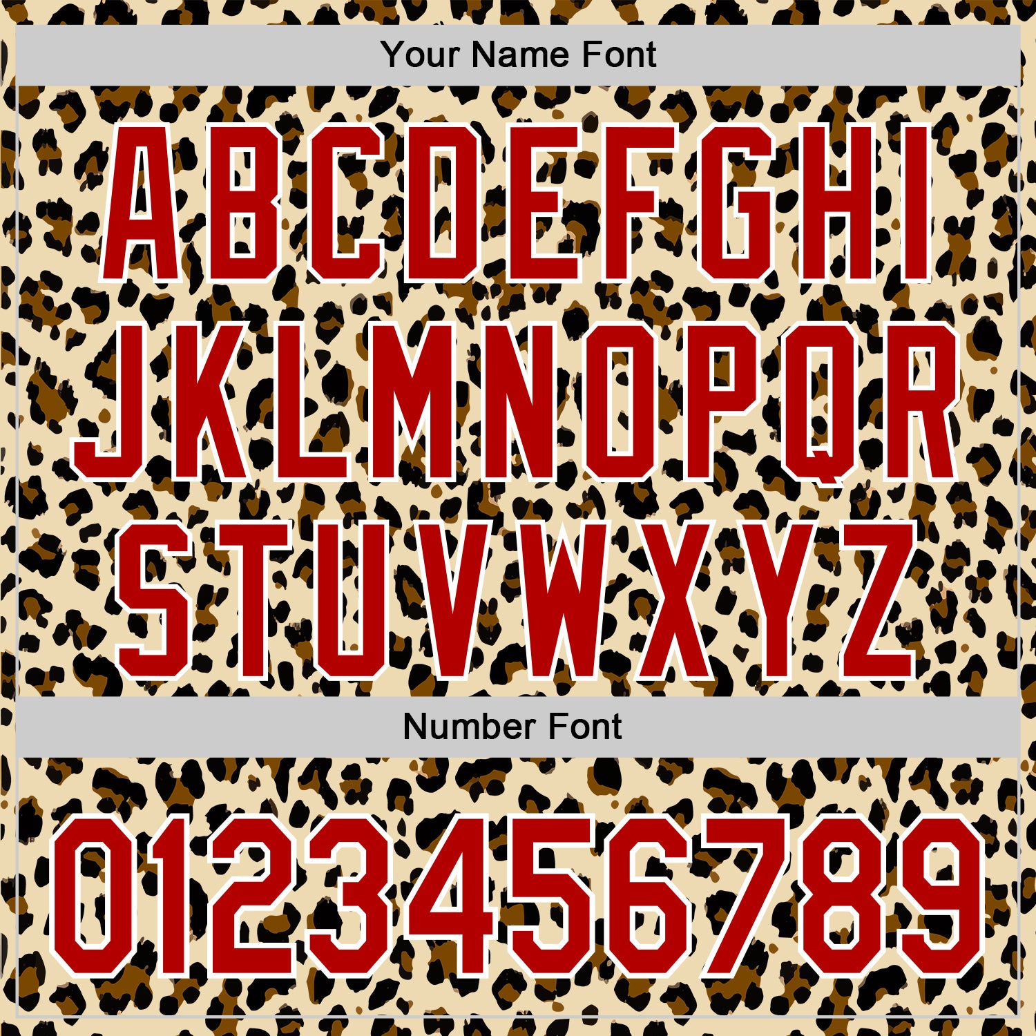 Custom Cream Red-White 3D Pattern Design Rave Party Animal Leopard Print Authentic Baseball Jersey