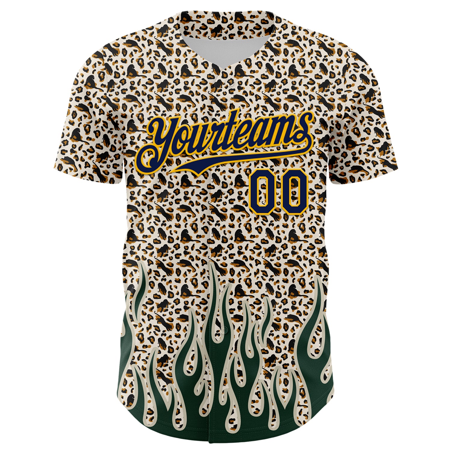 Custom Cream Navy-Gold 3D Pattern Design Rave Party Animal Leopard Print Authentic Baseball Jersey