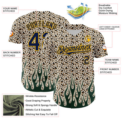 Custom Cream Navy-Gold 3D Pattern Design Rave Party Animal Leopard Print Authentic Baseball Jersey
