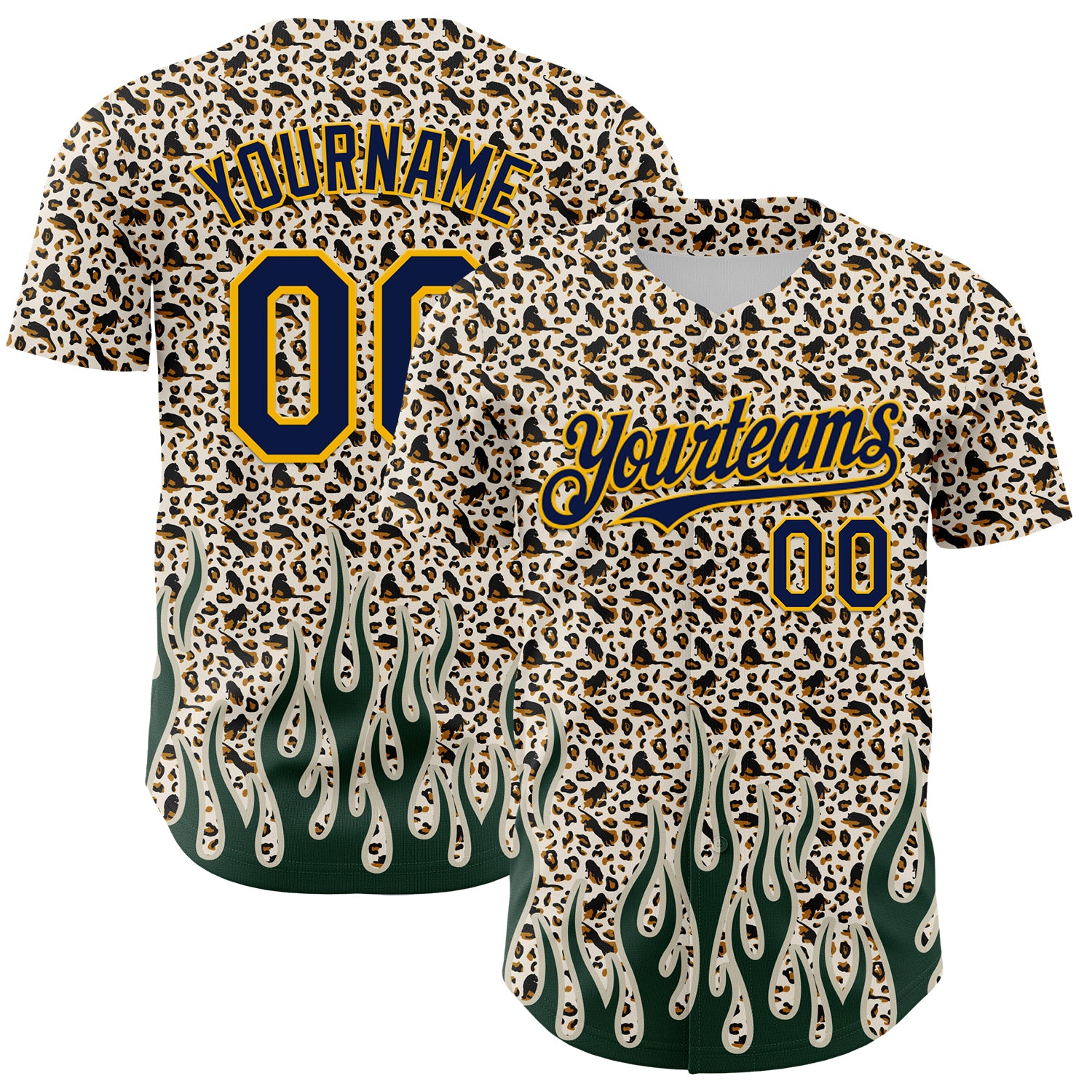 Custom Cream Navy-Gold 3D Pattern Design Rave Party Animal Leopard Print Authentic Baseball Jersey