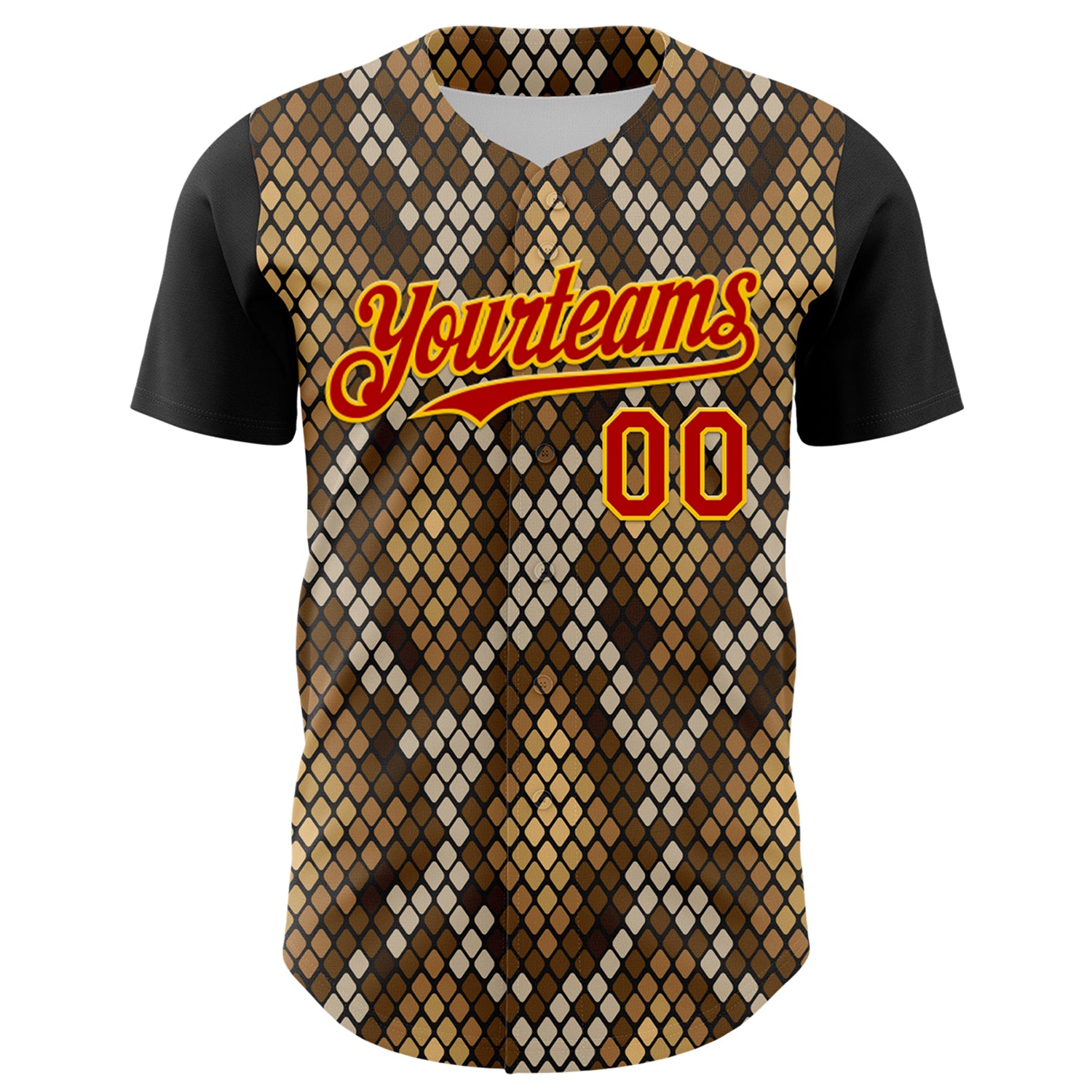 Custom Black Red-Gold 3D Pattern Design Rave Party Animal Snake Python Print Authentic Baseball Jersey
