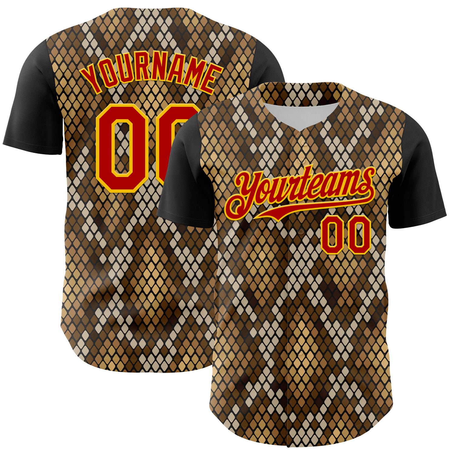 Custom Black Red-Gold 3D Pattern Design Rave Party Animal Snake Python Print Authentic Baseball Jersey