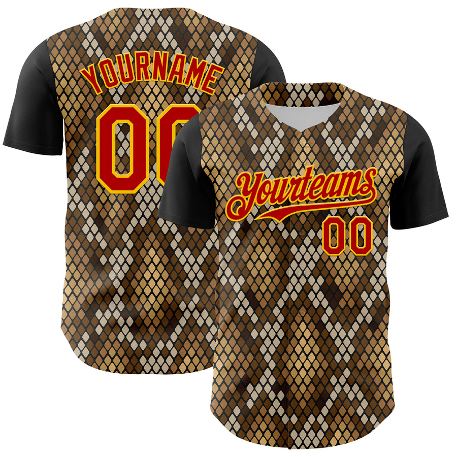 Custom Black Red-Gold 3D Pattern Design Rave Party Animal Snake Python Print Authentic Baseball Jersey