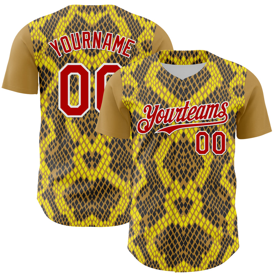 Custom Yellow Red Black-White 3D Pattern Design Rave Party Animal Snake Python Print Authentic Baseball Jersey