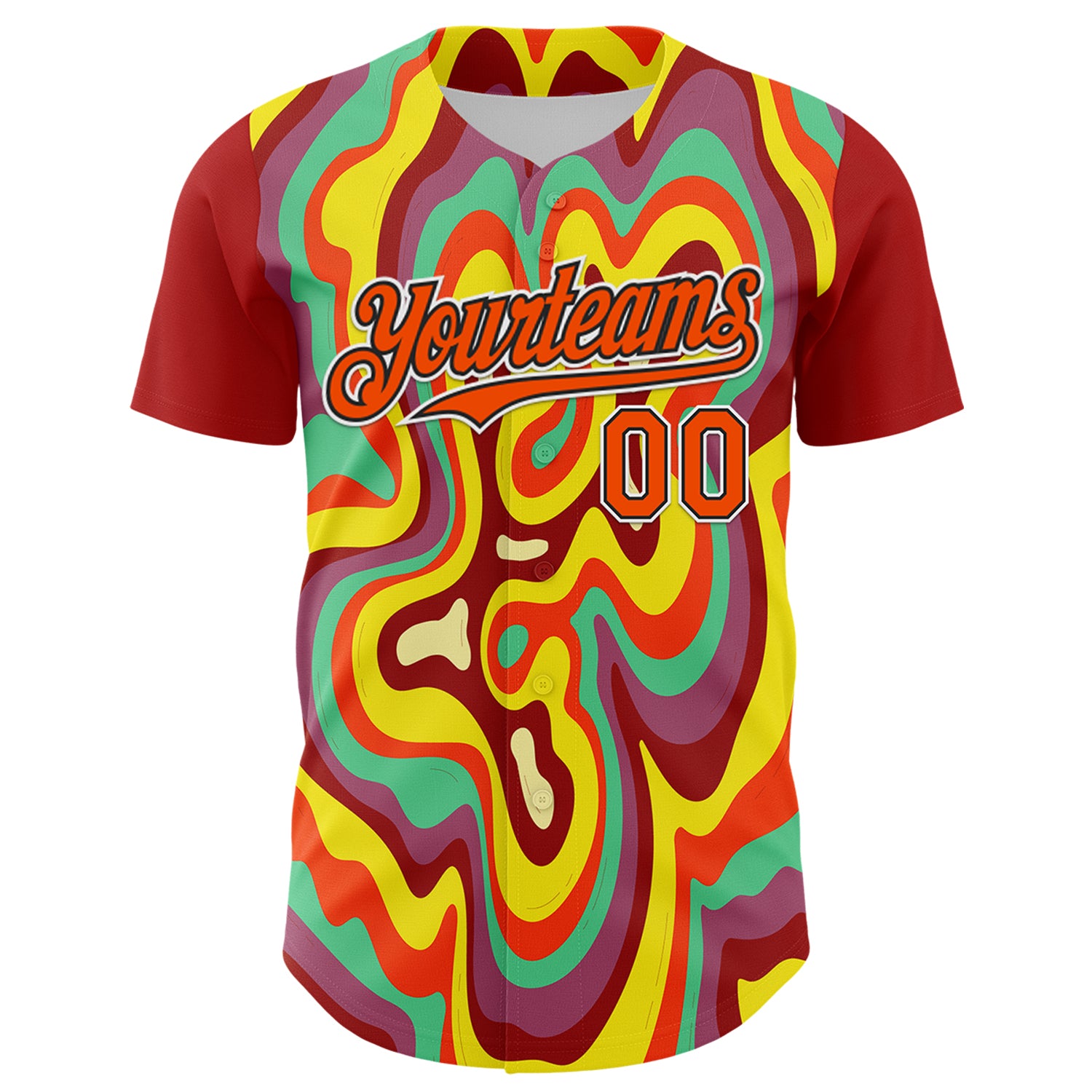 Custom Red Orange Black-White 3D Pattern Design Rave Party Marble Lava Authentic Baseball Jersey