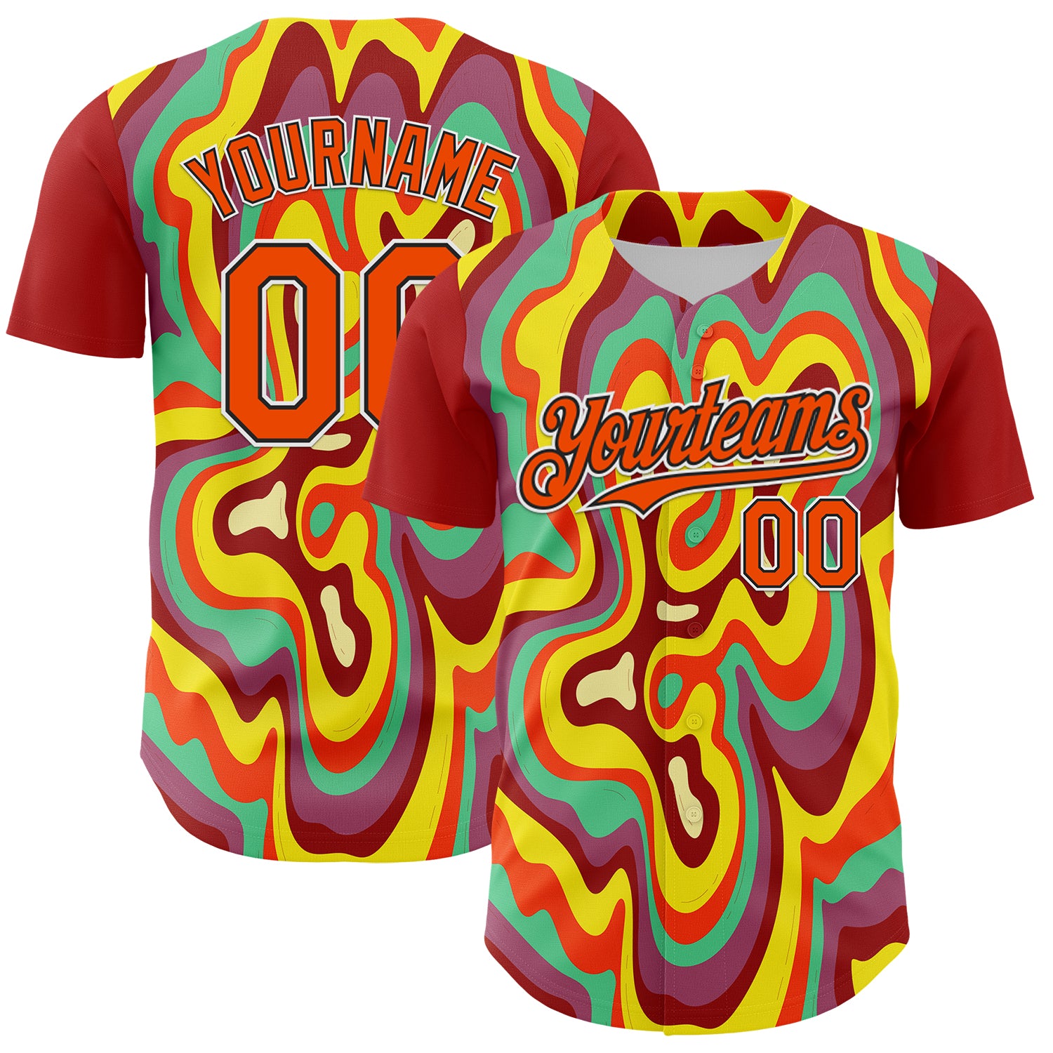 Custom Red Orange Black-White 3D Pattern Design Rave Party Marble Lava Authentic Baseball Jersey