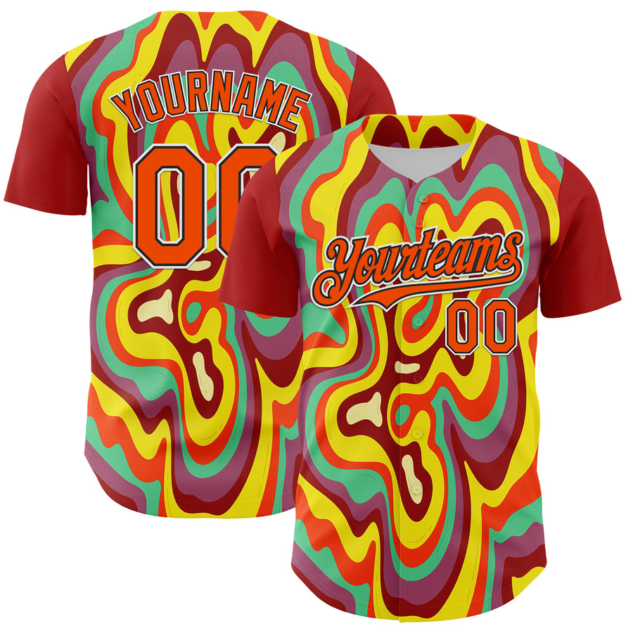 Custom Red Orange Black-White 3D Pattern Design Rave Party Marble Lava Authentic Baseball Jersey