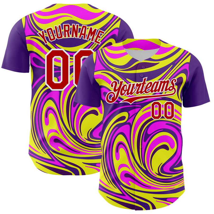 Custom Purple Red-White 3D Pattern Design Rave Party Marble Lava Authentic Baseball Jersey